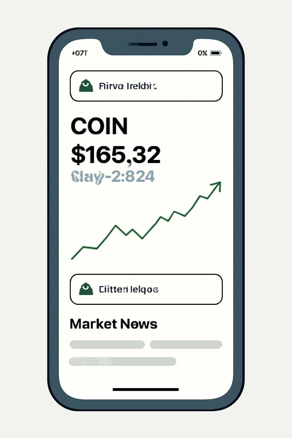 A smartphone showing live updates of COIN’s stock price, with notification alerts and market news headlines