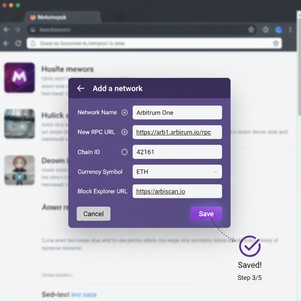 MetaMask interface adding custom Arbitrum One network details