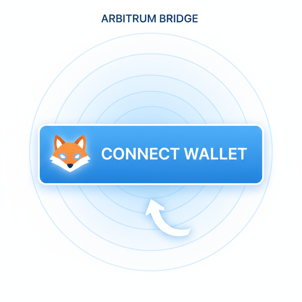 arbitrum bridge connect wallet button, metamask fox icon glowing