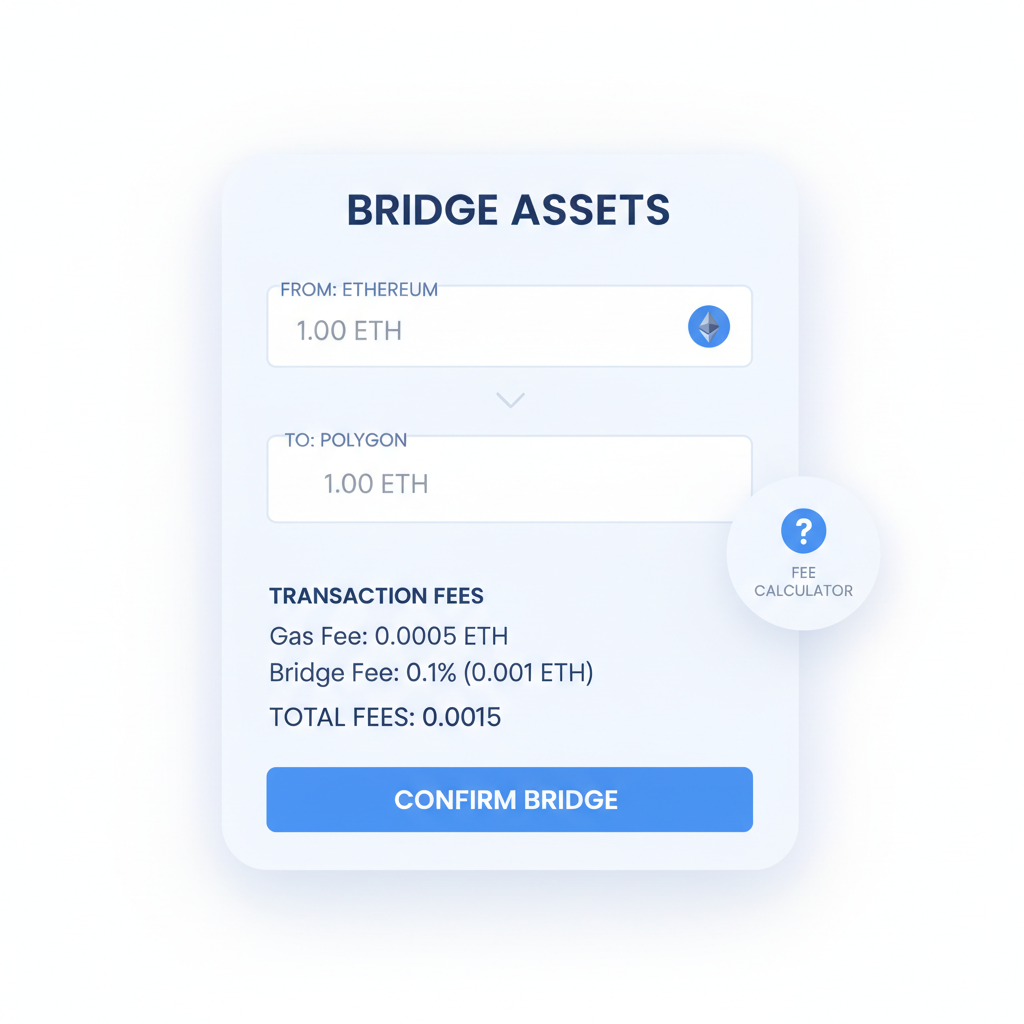 bridge form with eth amount input, fee calculator visible