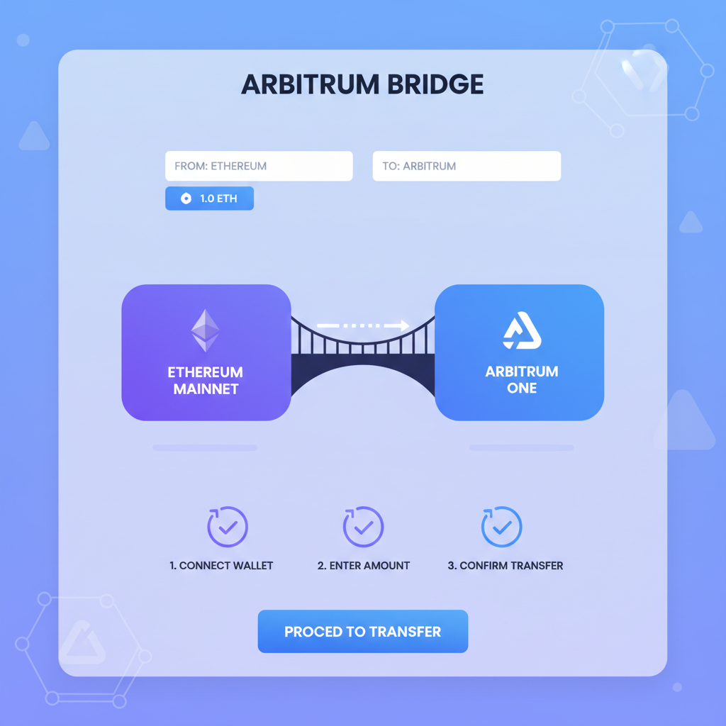 arbitrum official bridge website interface, bridge graphic connecting chains