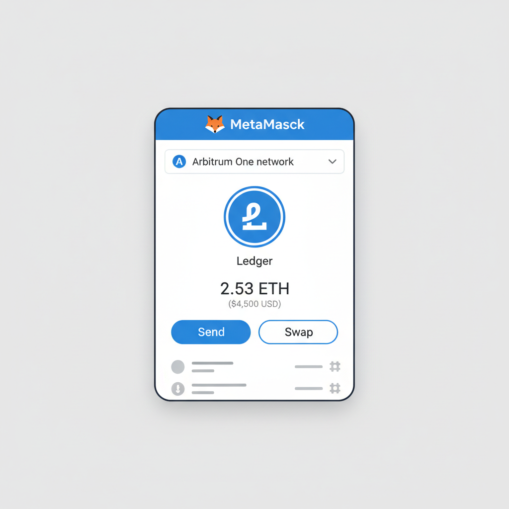 MetaMask on Arbitrum network with Ledger account balance visible
