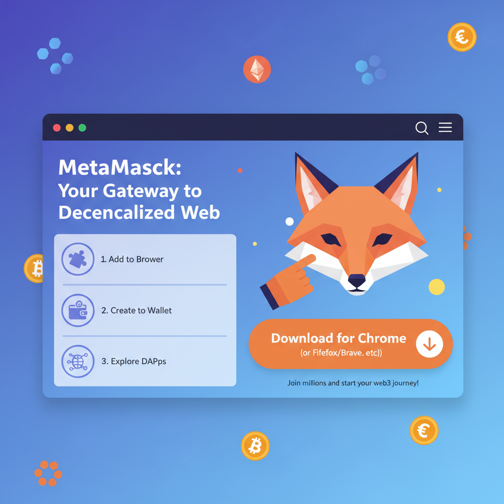 MetaMask browser extension download screen, vibrant crypto theme, beginner friendly