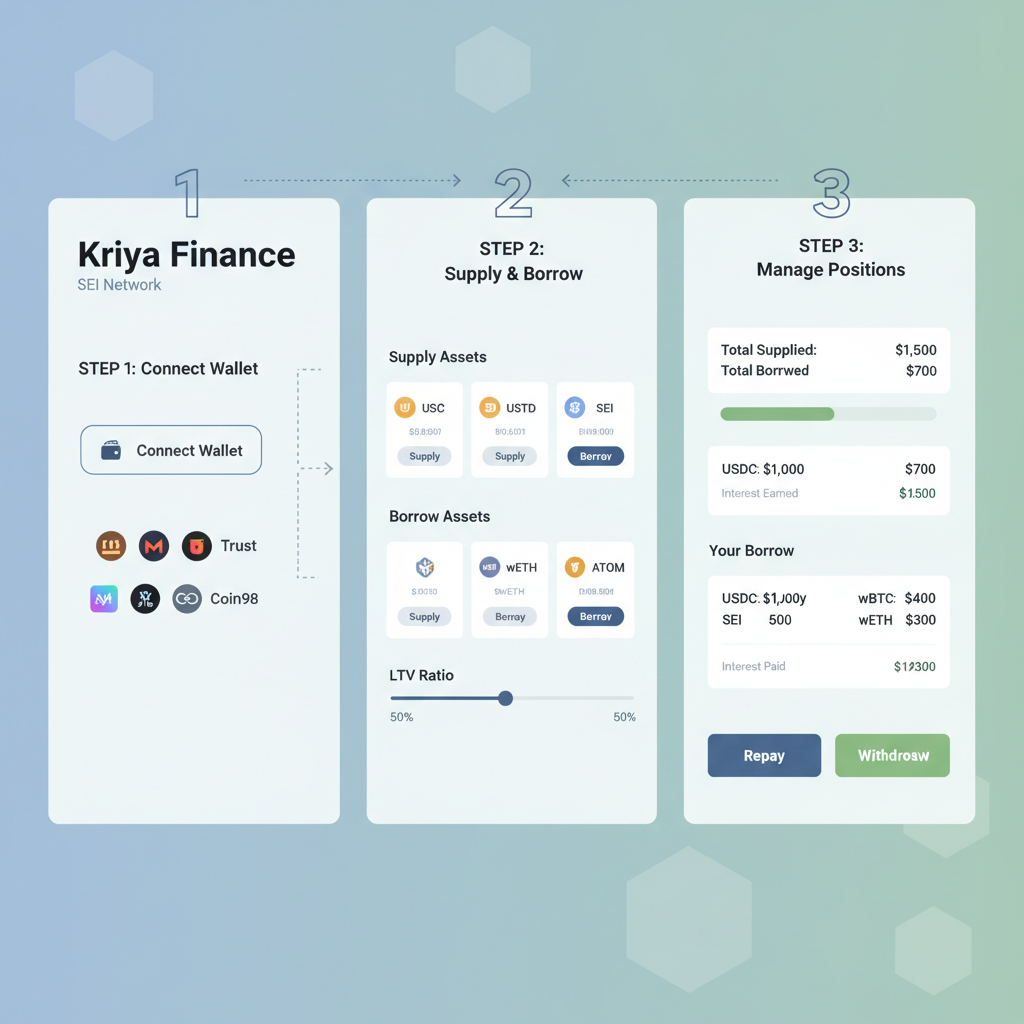 modern DeFi lending dashboard Kriya Finance on Sei network