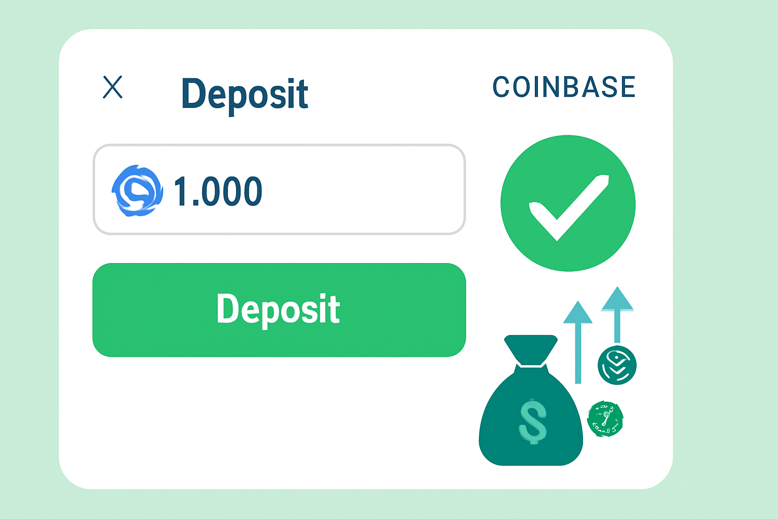 Depositing USDC in Coinbase lending interface, transaction confirmation, yield accrual animation, green success tones