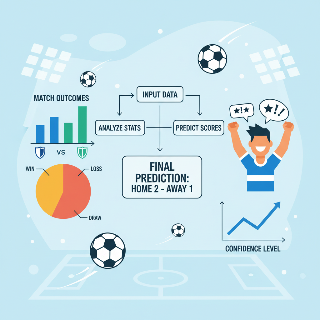 soccer prediction chart with fan cheering, graphs and balls flying