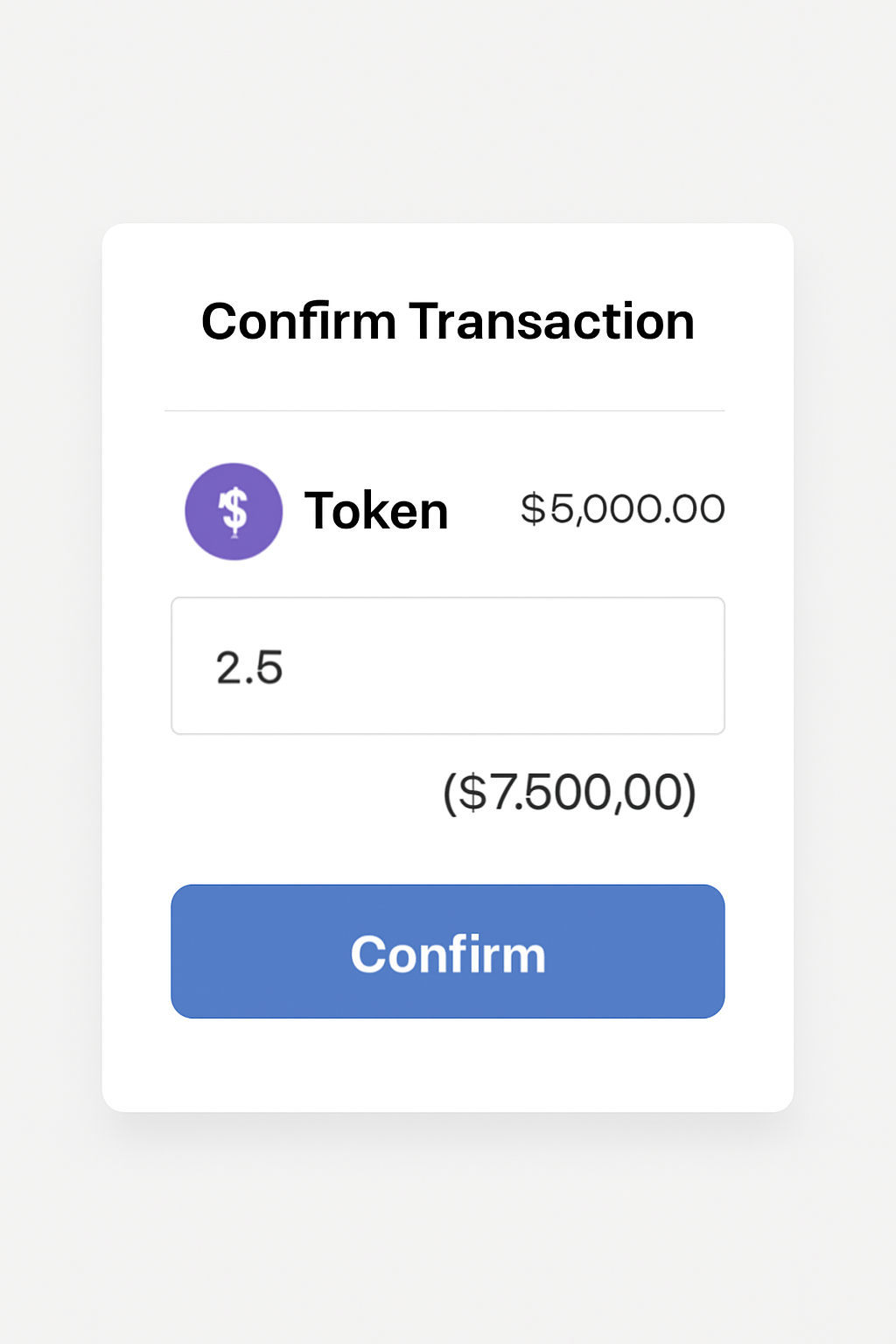 A transaction confirmation screen with token details, amount input, and a confirm button, showing real-time price data