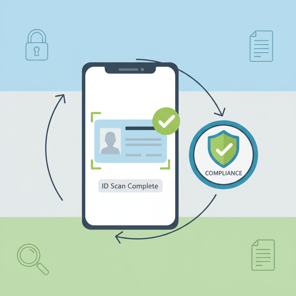 secure KYC verification process ID scan checkmark compliance badge