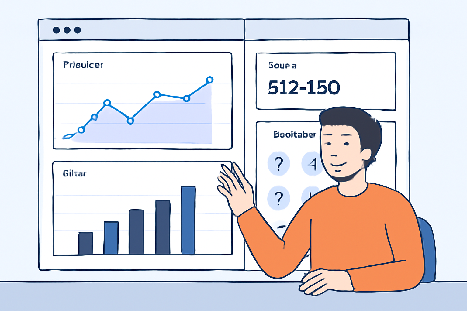 A modern dashboard interface showing graphs, income stats, and token balances, with a user happily monitoring investments