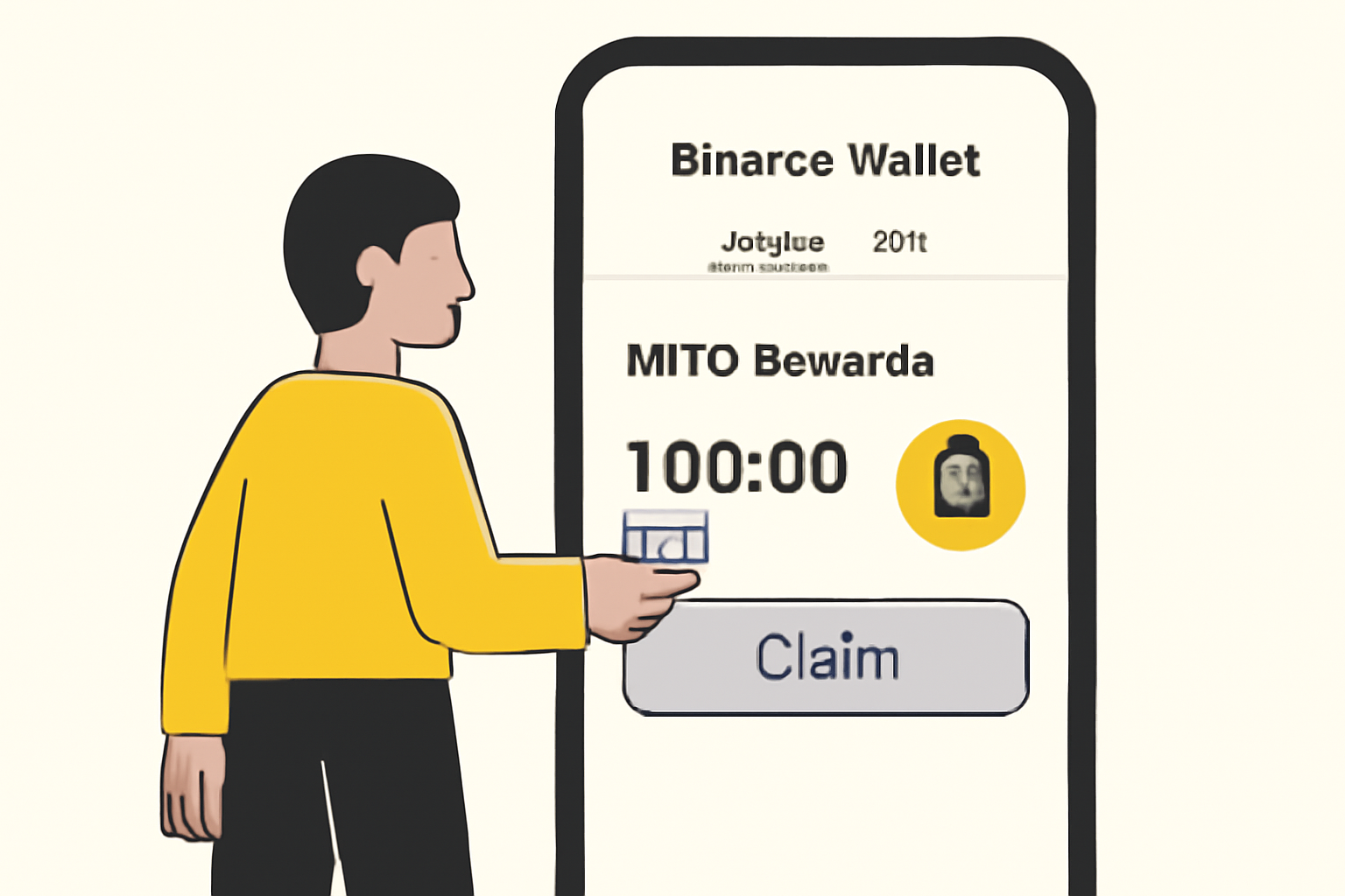 A user viewing and claiming MITO rewards in the Binance Wallet's Assets Tab, with a lock symbol on the tokens.