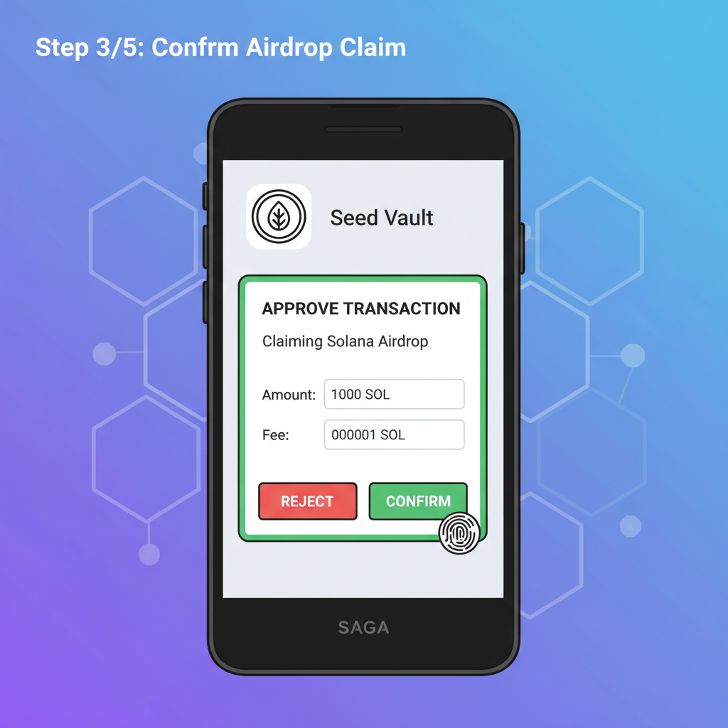 Saga phone Seed Vault approving Solana airdrop claim transaction popup