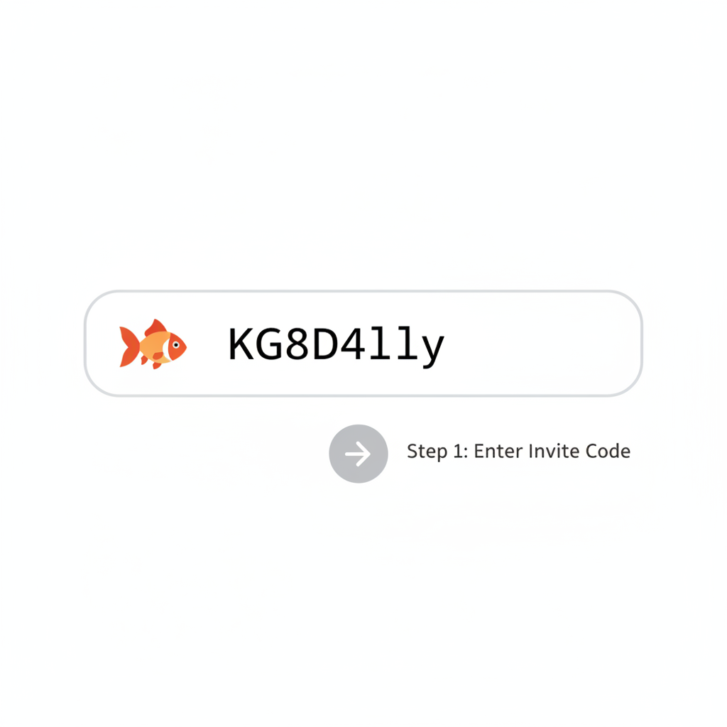 text input field with invite code KG8D4lly, goldfish interface, simple clean design