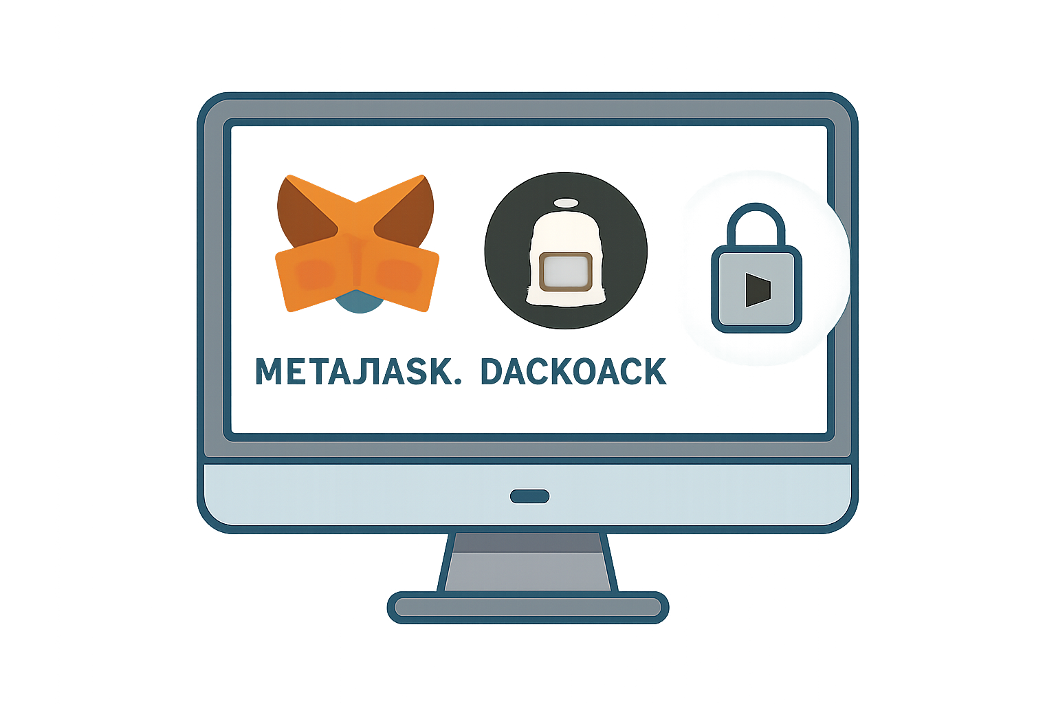 A computer screen displaying MetaMask and Backpack wallet logos, with a secure padlock icon, representing safe wallet setup.