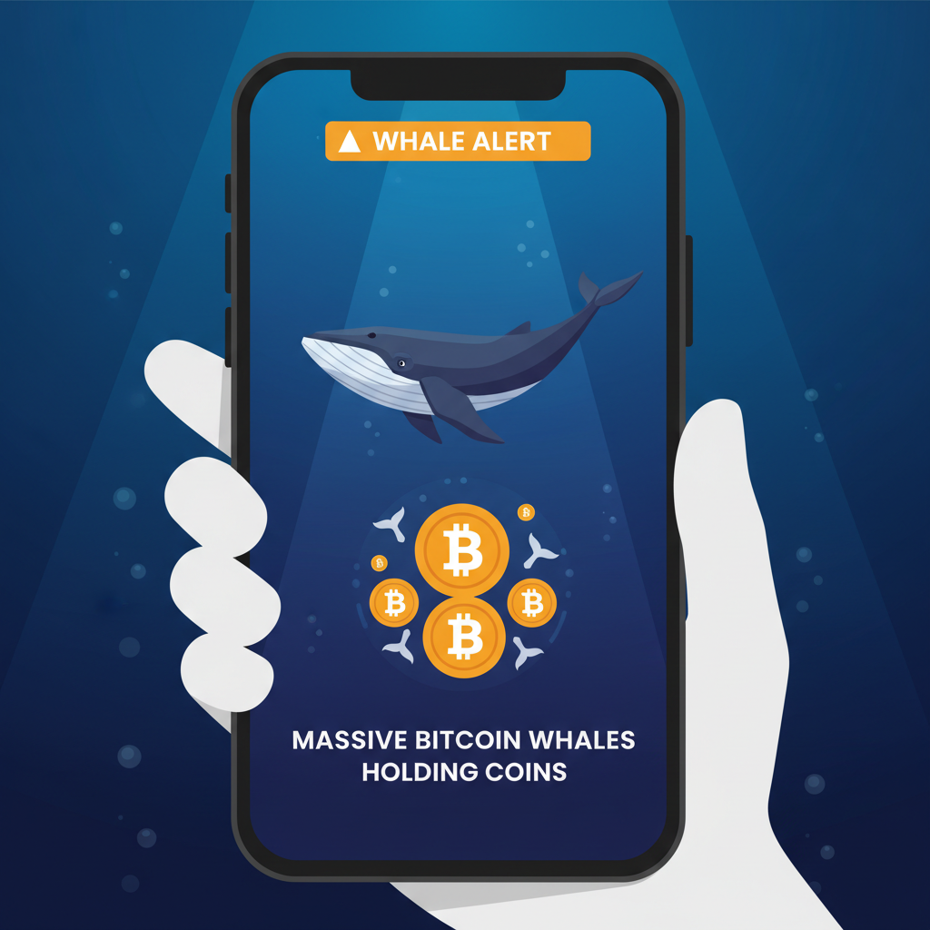 whale alert notification on mobile, massive bitcoin whales holding coins, ocean depth dramatic lighting