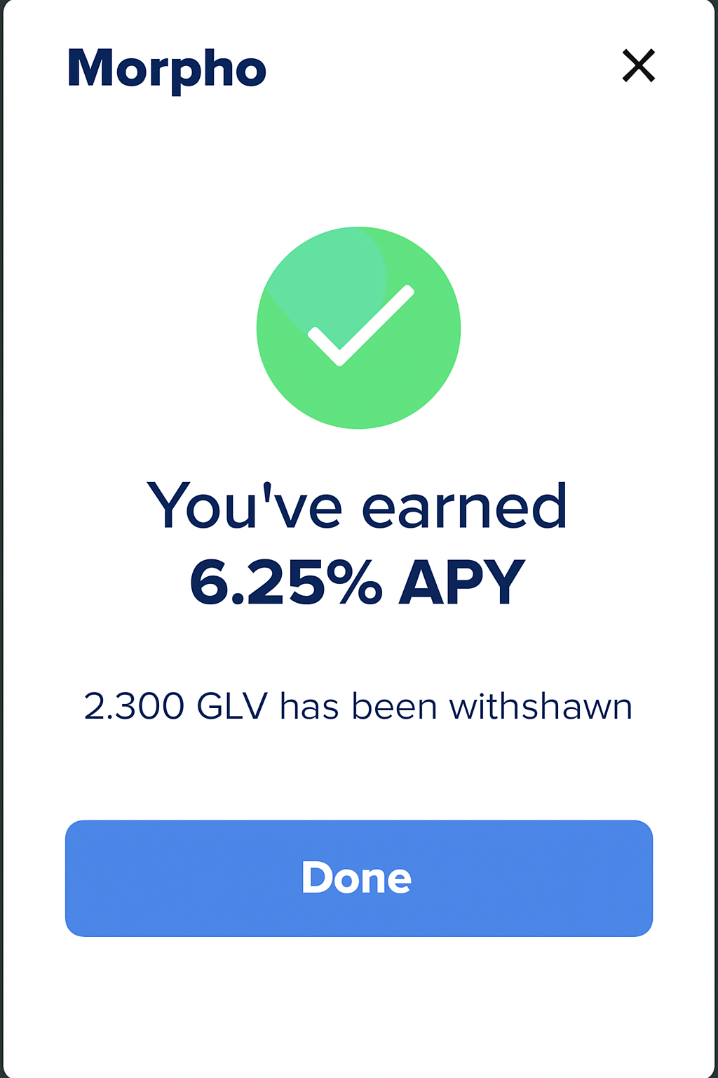 Morpho exit screen showing APY profits and GLV withdrawal confirmation