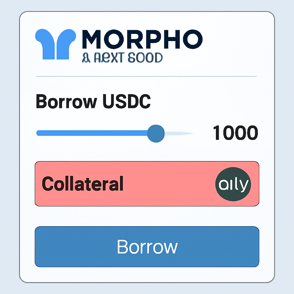 Morpho Arbitrum interface with USDC borrow slider and GLV collateral highlighted