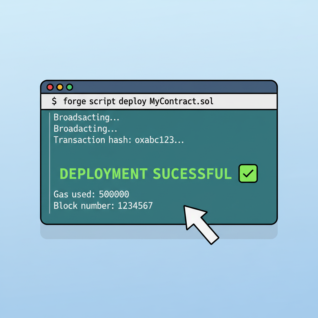 terminal deploying Forge script with tx hash success