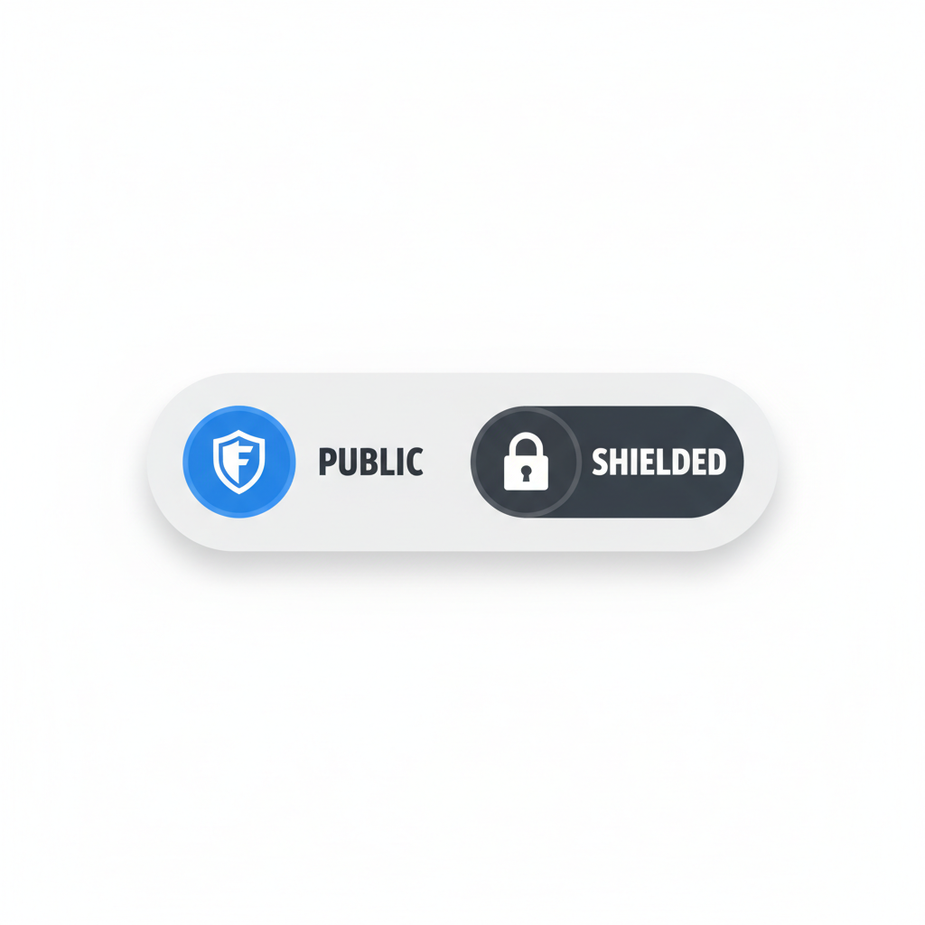 UI toggle switch public shielded mode Fhenix stablecoin wallet