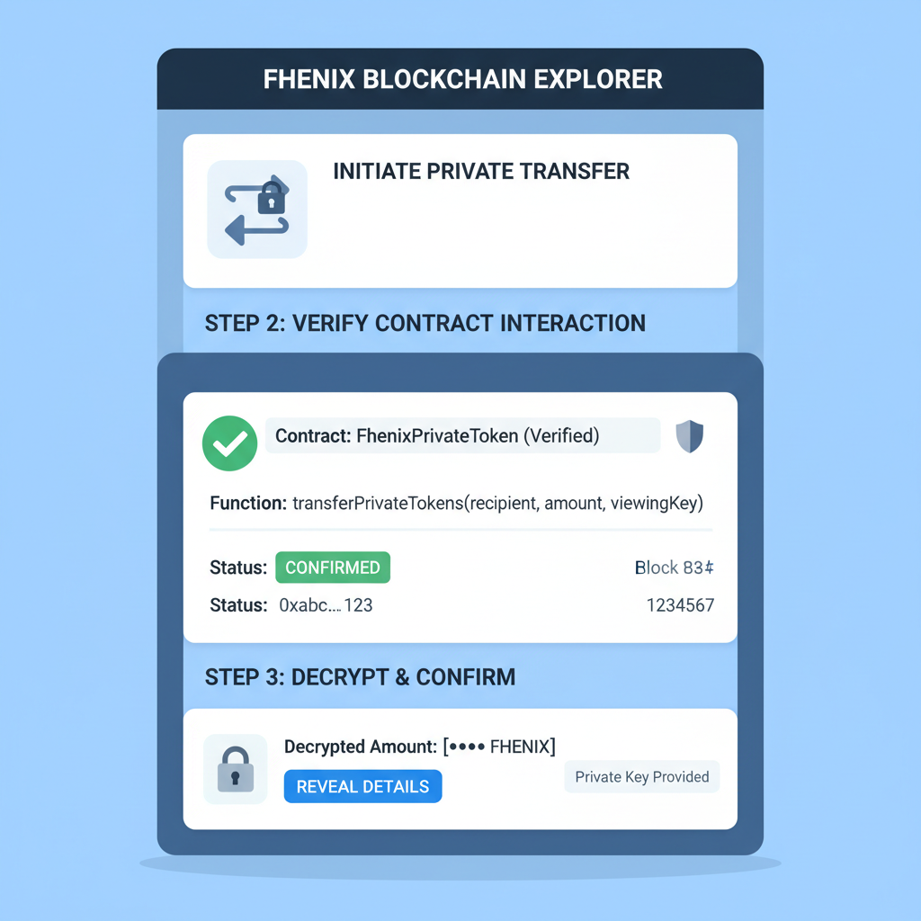 blockchain explorer verifying Fhenix contract private token transfer