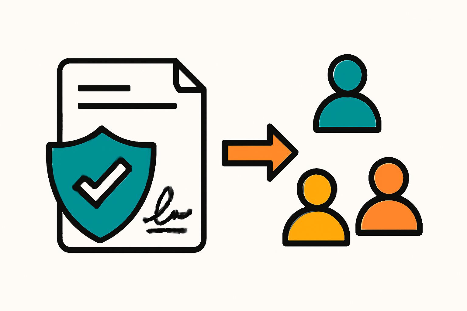 A secure digital signature being delegated, with a shield icon and multiple users, emphasizing non-custodial control.