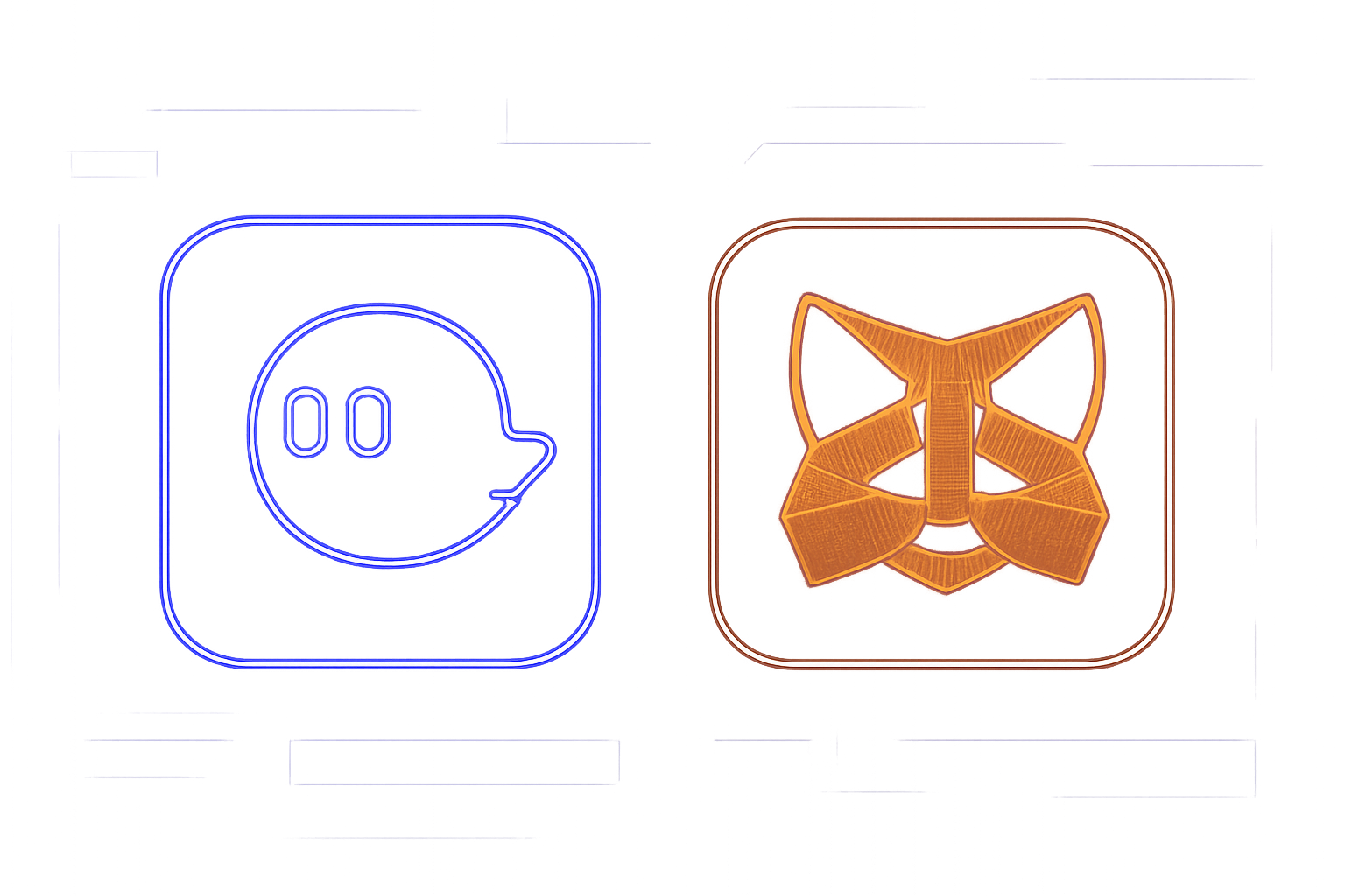 sleek crypto wallets Phantom and MetaMask icons side by side, glowing neon, futuristic UI, high tech vibe