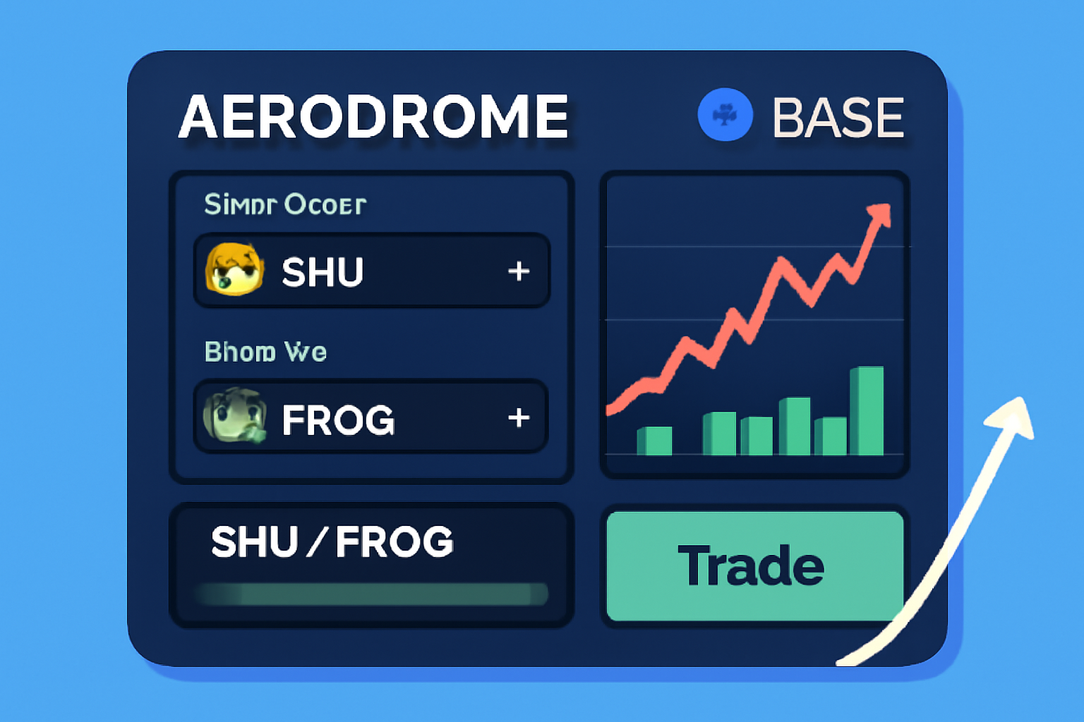 Aerodrome DEX interface on Base, trading memecoin pairs, charts rising, energetic UI