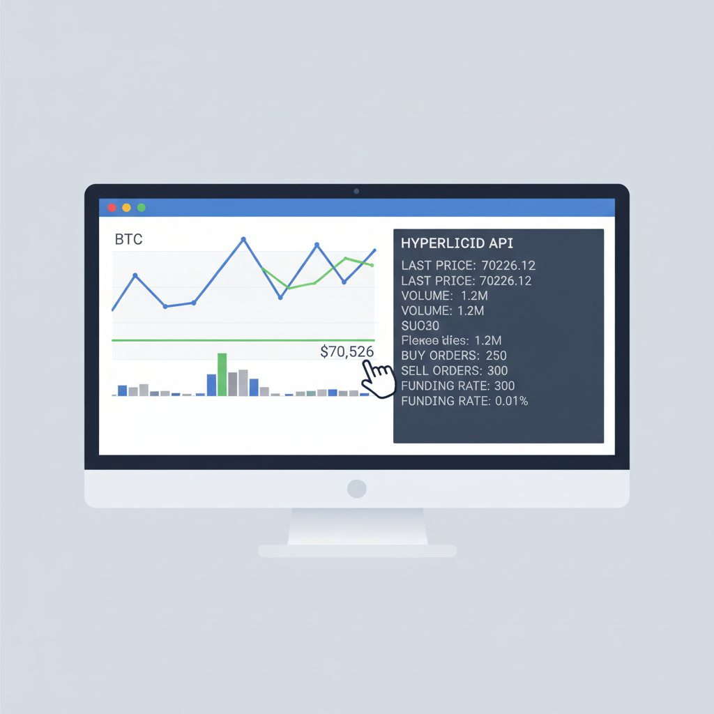 trading chart showing BTC at $70,526 with hyperliquid api data stream