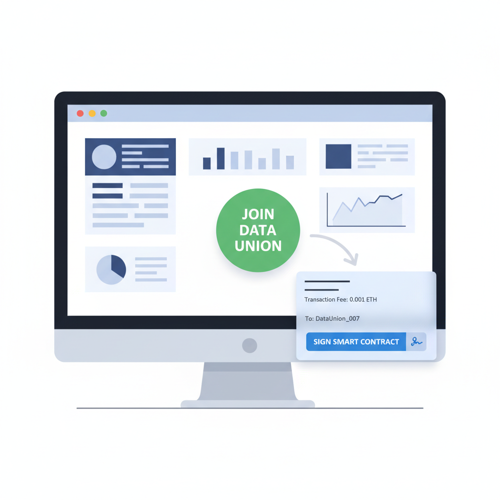 signing smart contract join button, wallet popup, data union dashboard