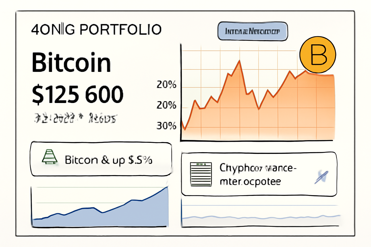 A dashboard showing a 401(k) portfolio with Bitcoin performance graphs, notifications for price changes and news updates