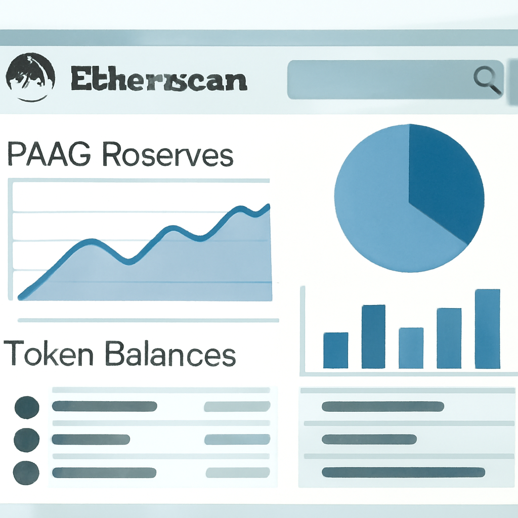 Etherscan blockchain explorer showing PAXG reserves, charts and token balances, data viz style