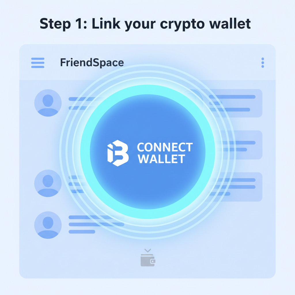 Wallet connect button on FriendSpace, glowing interface with Base chain logo