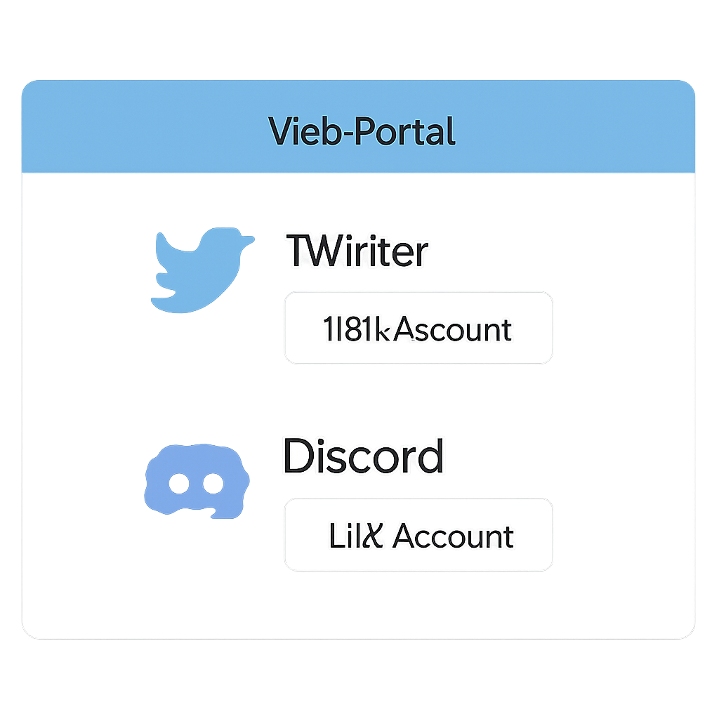 A web portal interface showing options to connect Twitter and Discord accounts, with recognizable logos and a 'Link Account' button.