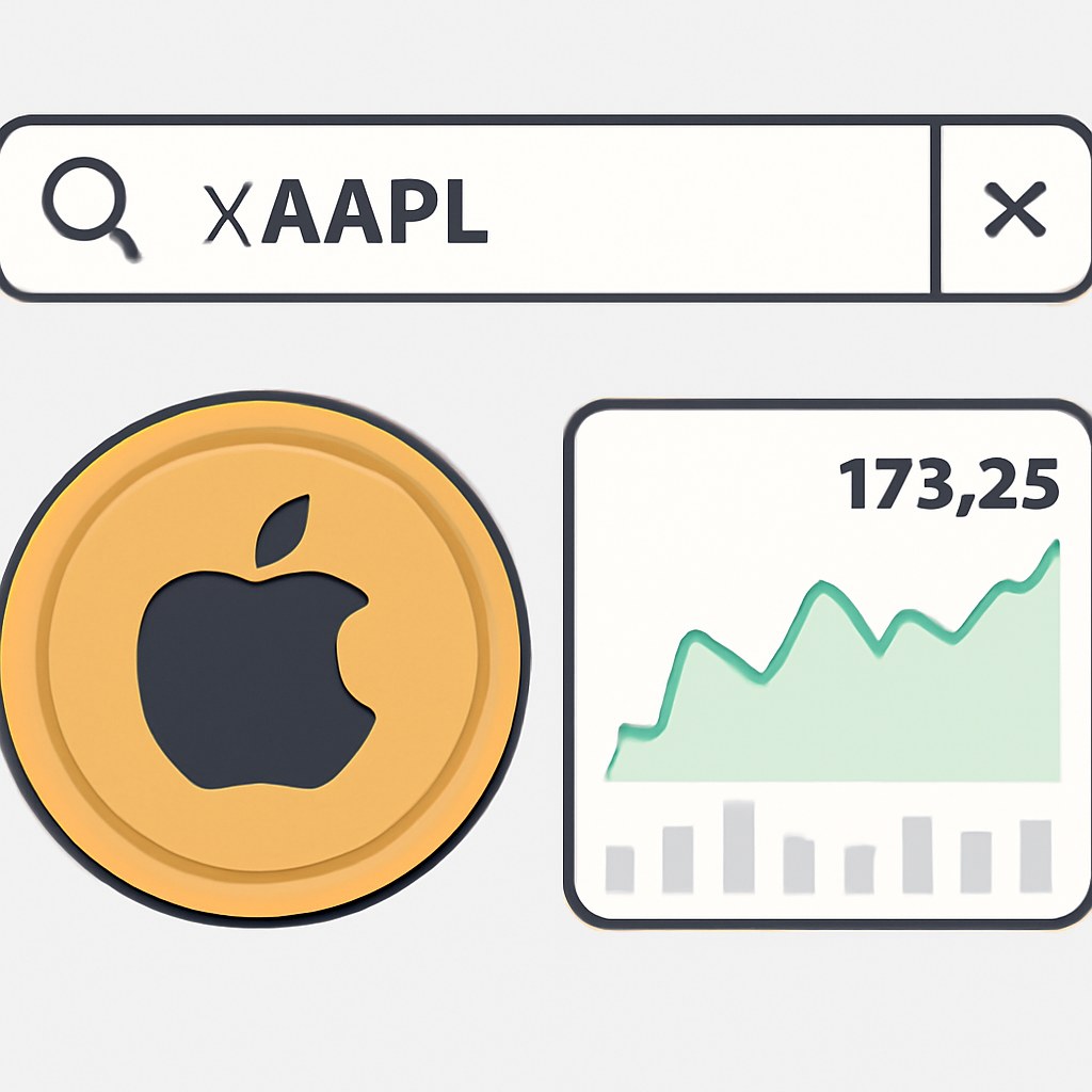 A search bar with 'xAAPL' typed in, displaying a digital Apple token and real-time price chart