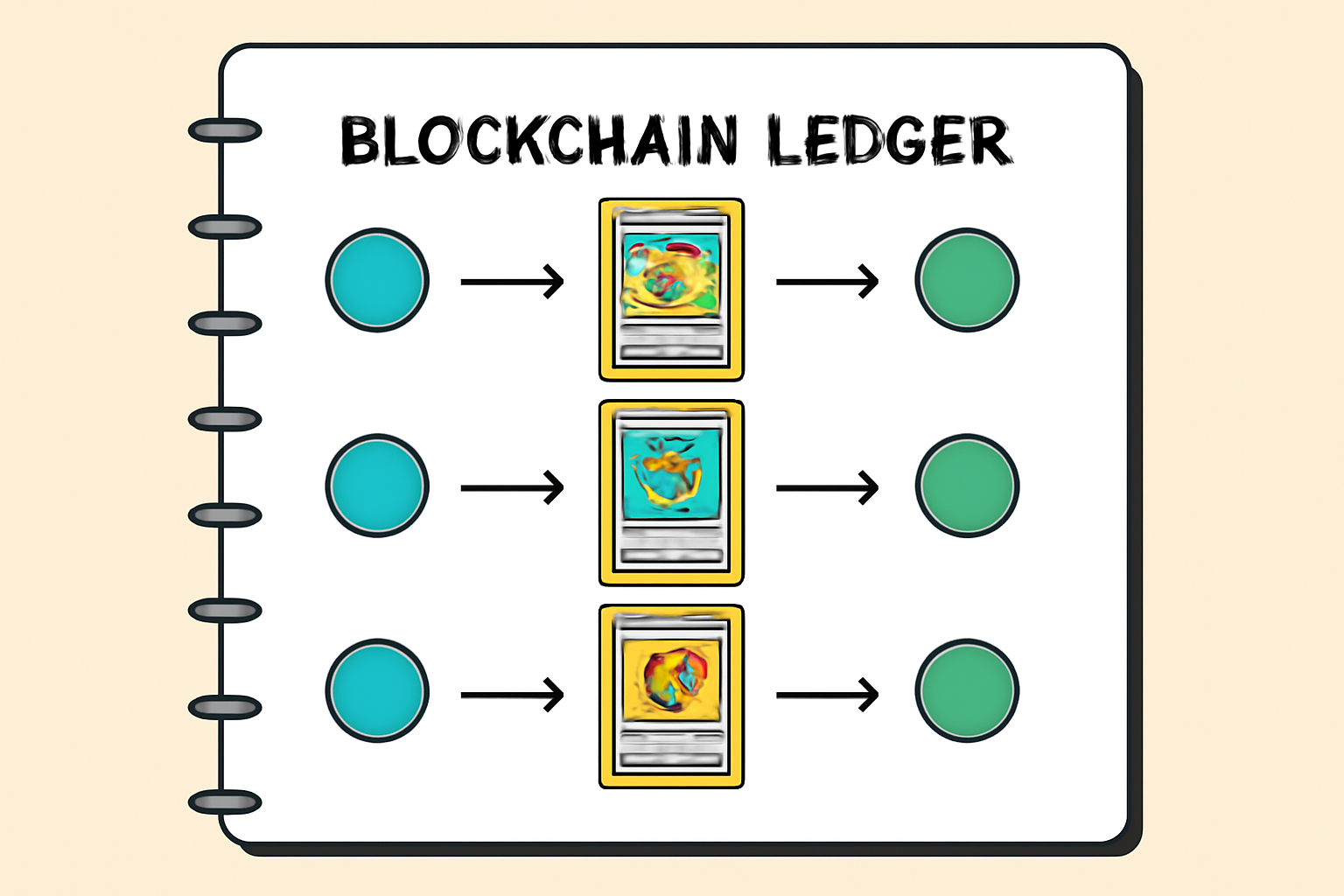 A blockchain ledger showing successful ownership transfers of Pokémon card NFTs.