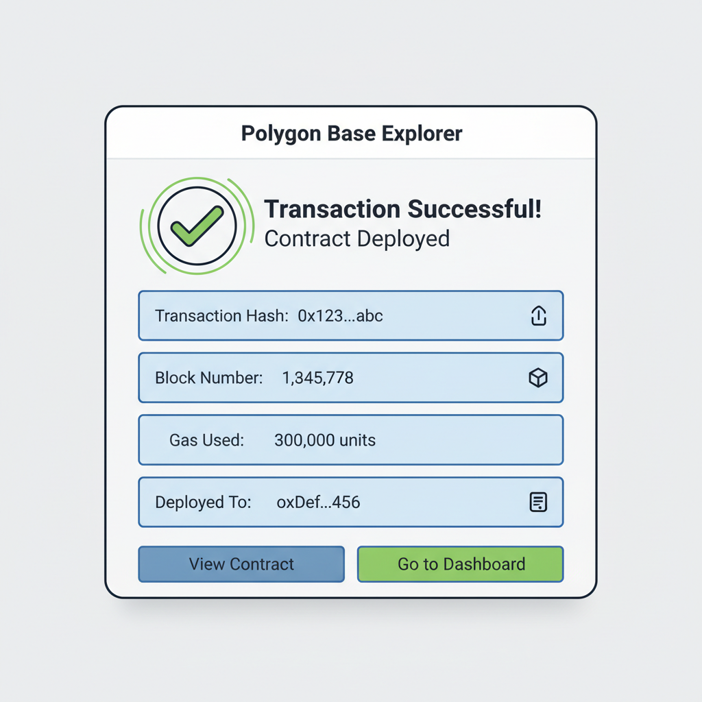 Blockchain explorer deployment transaction success screen Polygon Base