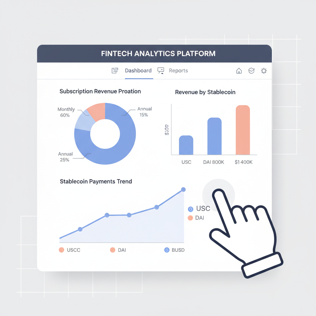 Analytics dashboard charts subscription revenue proration stablecoin payments