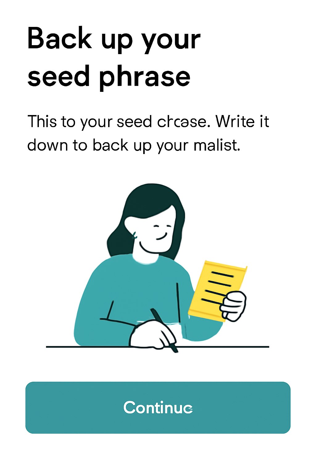 Clean screenshot of Gnosis Safe wallet setup interface on mobile, showing seed phrase backup screen, professional UI