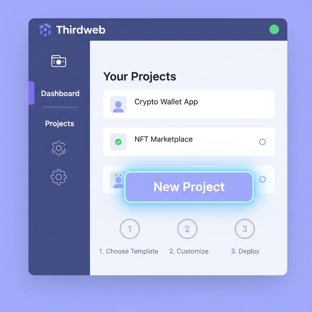 thirdweb project creation screen, new project button highlighted, intuitive interface