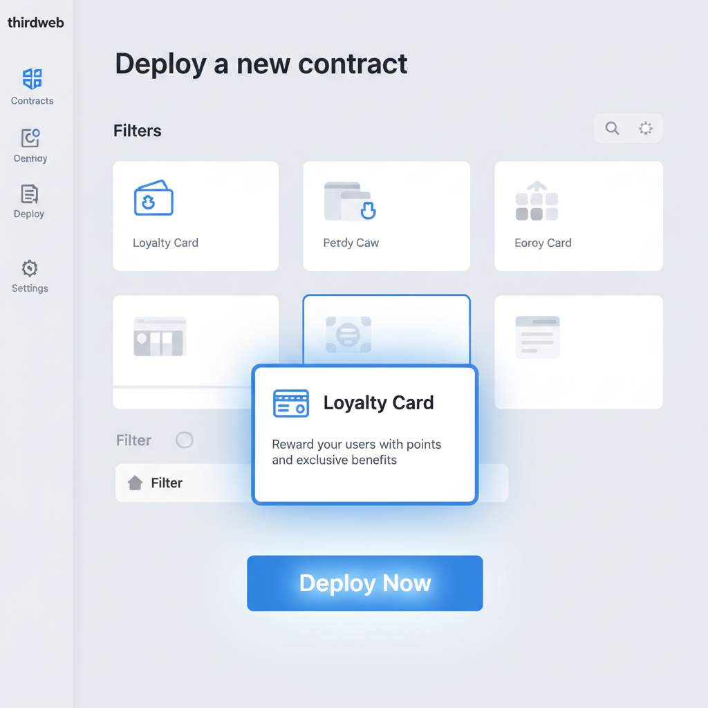 thirdweb contract deployment page, Loyalty Card contract selected, deploy button glowing