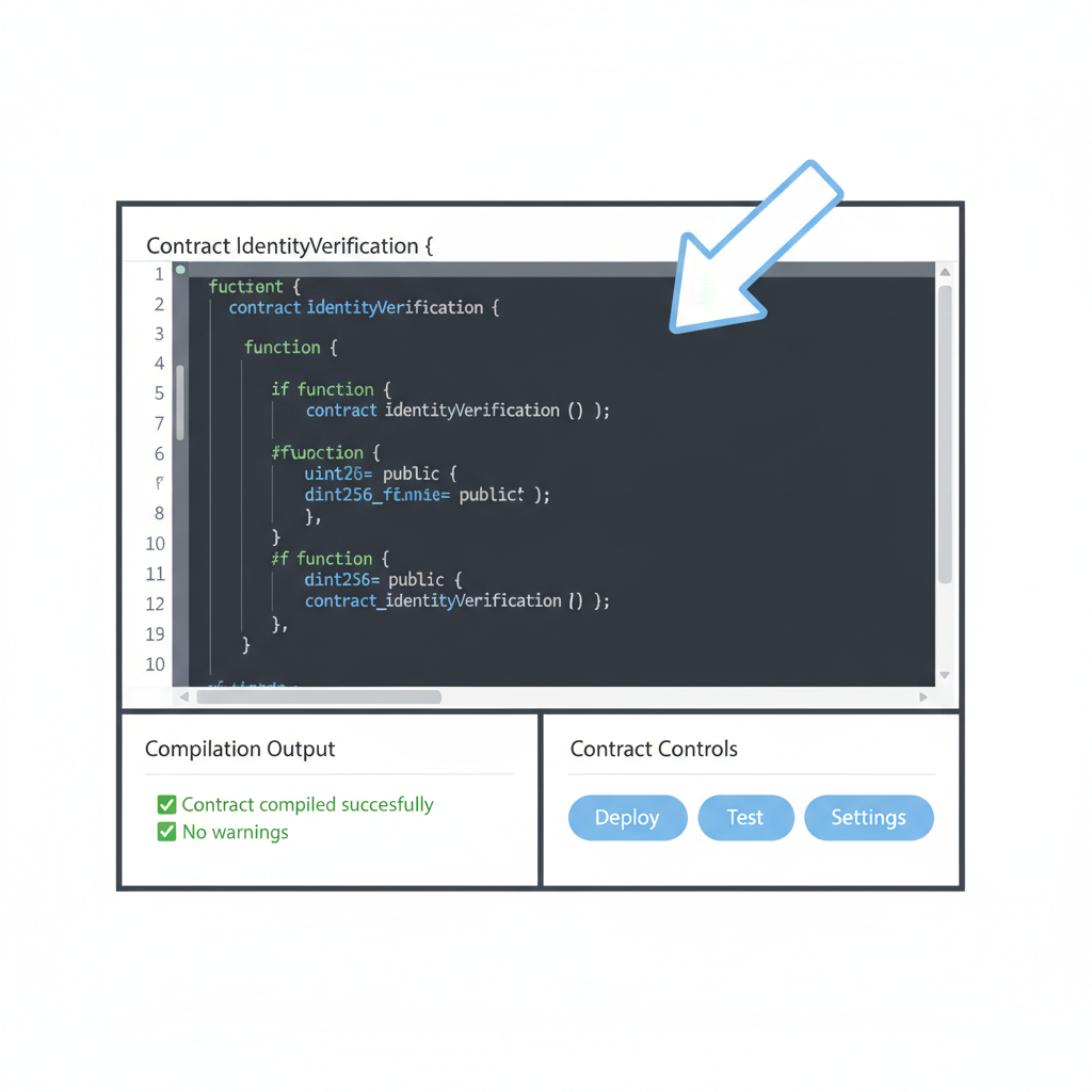 Solidity code editor integrating KYC verification modifier, code highlights