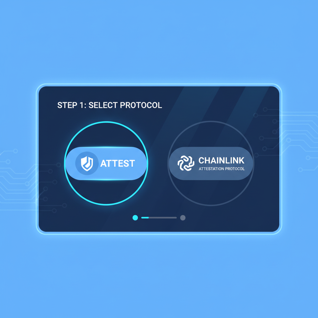 sleek dashboard selecting Attest or Chainlink attestation protocols, futuristic UI, blue tones
