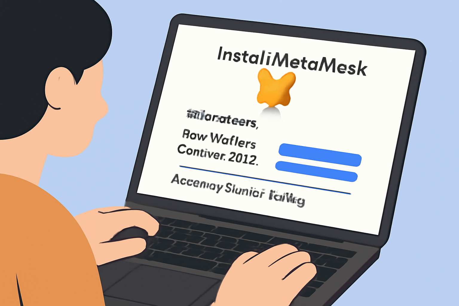 A person on a laptop installing MetaMask and adding Base Mainnet with Chain ID 8453, showing a secure password and recovery phrase backup.