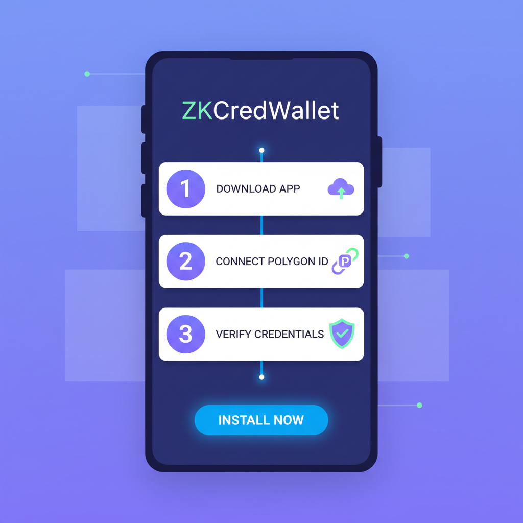 mobile app install screen zkcredwallet polygon id futuristic ui