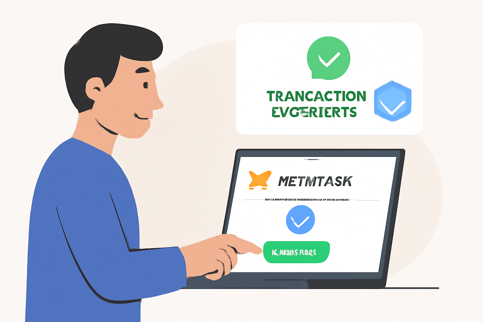 A user confirming a transaction in MetaMask, with a 'Transaction Successful' pop-up and a shield icon representing insurance.