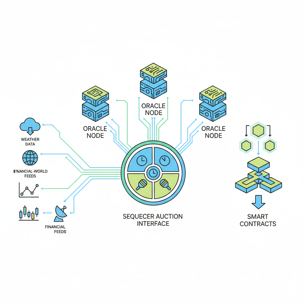blockchain oracle nodes connecting data streams to a sequencer auction interface