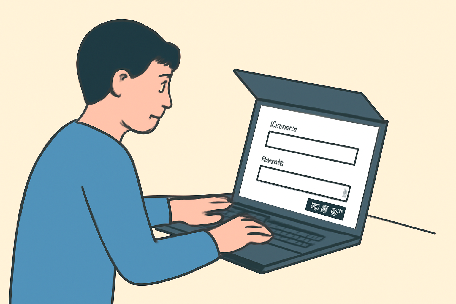 A person using a laptop with a privacy shield, filling out a simple online form with only basic fields like name and email, no ID documents visible.