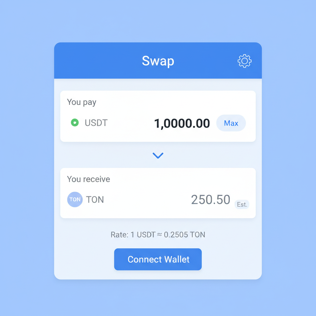 TON Wallet swap input field with USDT amount entered, estimated TON output shown