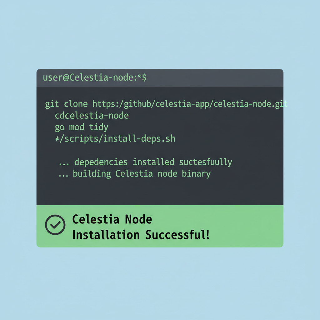 terminal screen installing Celestia node with code commands and success message