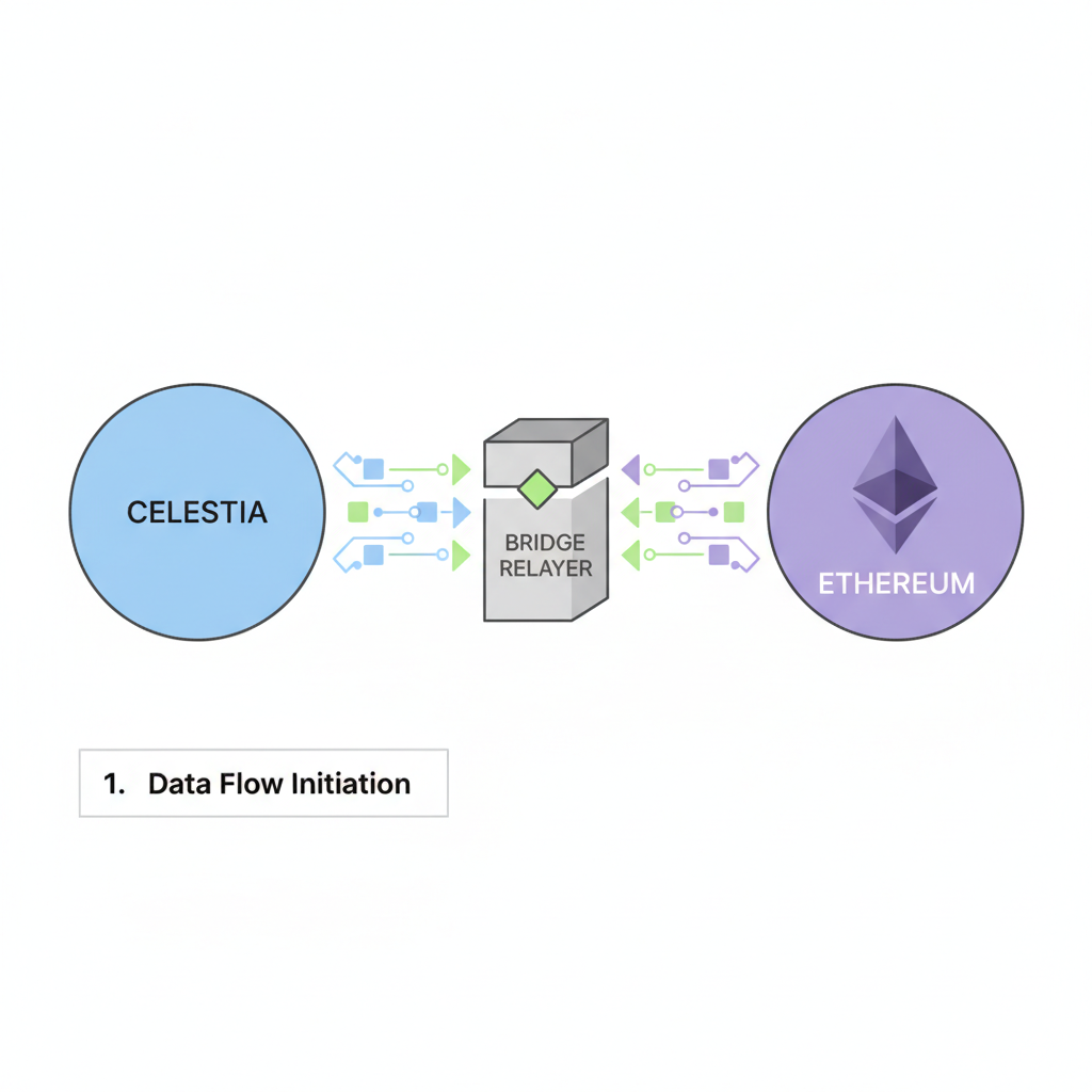bridge relayer connecting Celestia and Ethereum networks with data flow