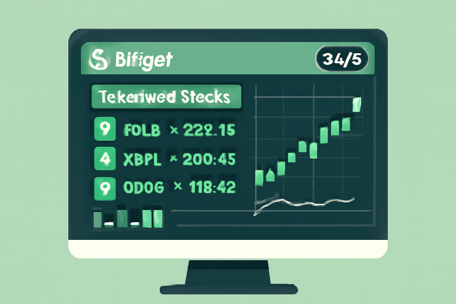monitoring tokenized stock trades on Bitget dashboard, live charts, 24/5 clock, green profits